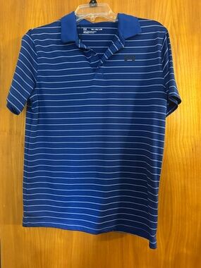 NWOT Boys Under Armour Royal Blue Striped Performance Polo sz XL